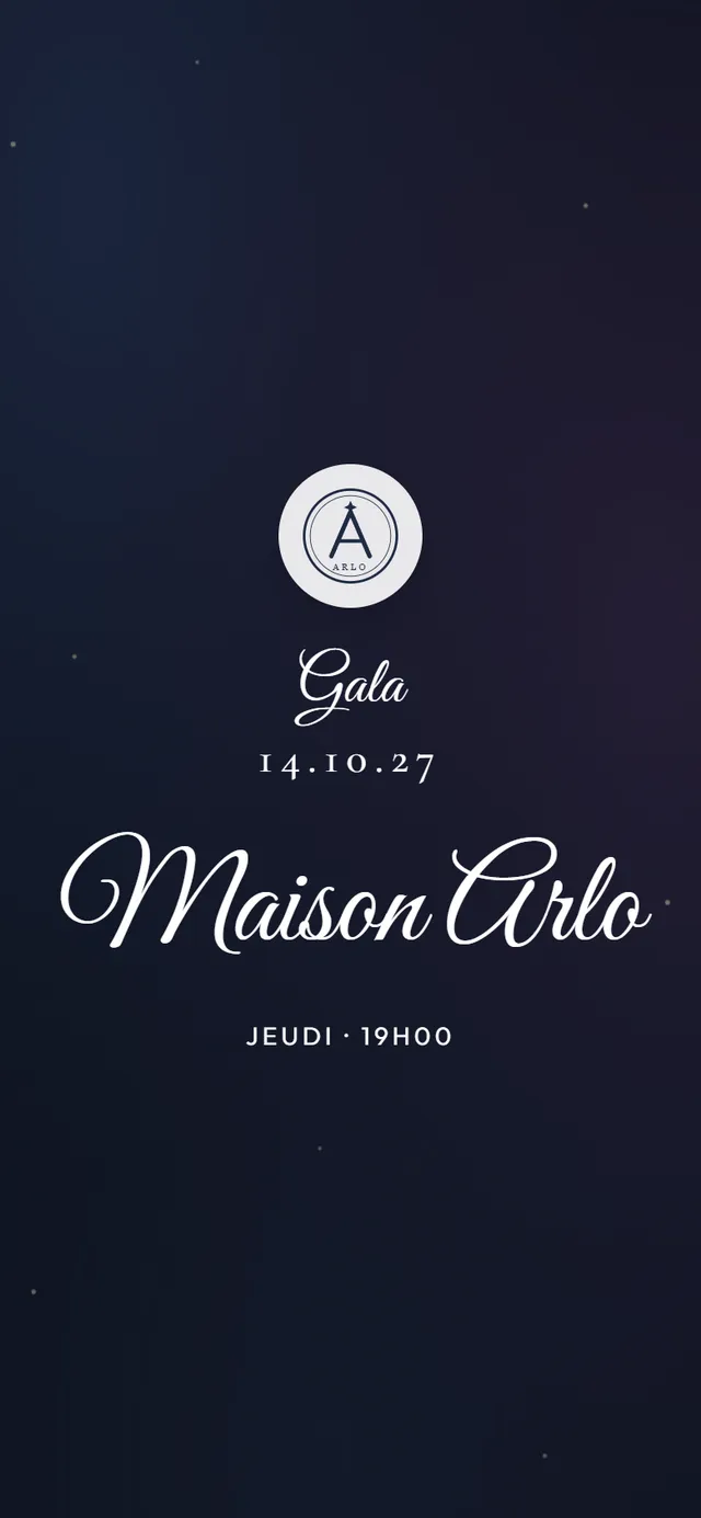 Invitation de gala ouverte avec le logo Maison Arlo en tête